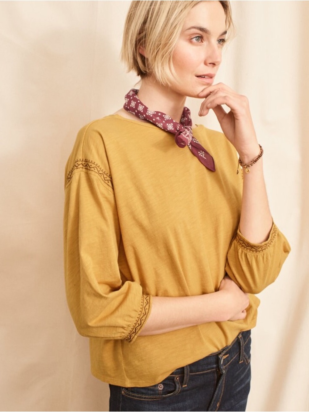 Organic-Cotton Lantern-Sleeve Top by Garnet Hill
